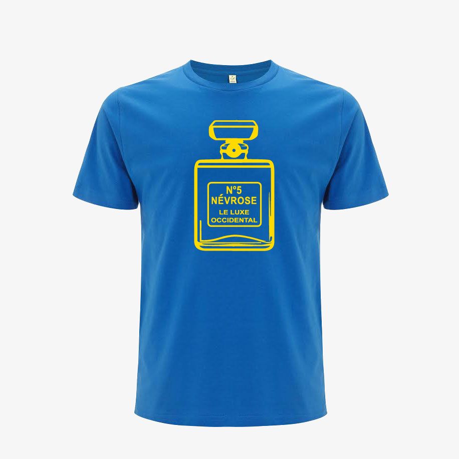 T-shirt homme « Névrose N°5 le luxe occidental », Tissu bleu